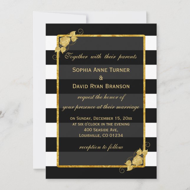 Wedding Invitations | Gold Foil Black Stripes (Front)