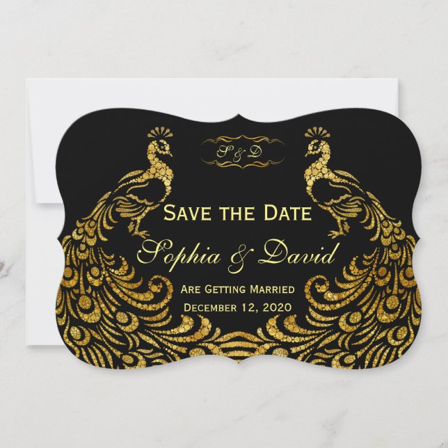 Wedding Invitations | Gold Peacock SAVE THE DATE (Front)