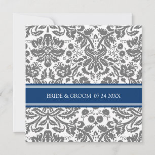 Wedding Invitations Grey Blue Damask Pattern