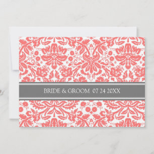 Wedding Invitations Grey Coral Damask Pattern