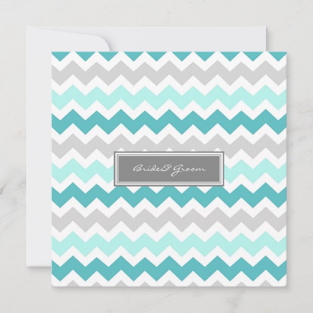 Wedding Invitations Grey Teal Chevron (Front)