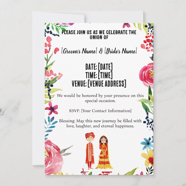 wedding invitations  Indian motifs (Front)