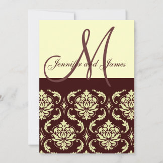 Wedding Invitations Monogram Brown Ivory Damask
