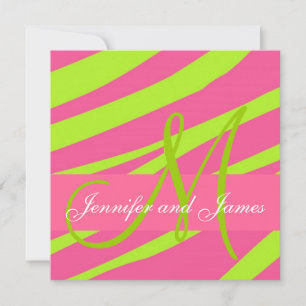 Wedding Invitations Monograms Zebra Pink Green