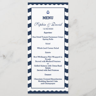 Wedding Invitations   Nautical Navy Waves Menu