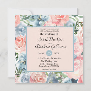 Wedding Invitations - Pink Blue Floral Eucalyptus