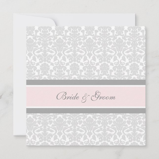 Wedding Invitations Pink Grey White Damask (Front)