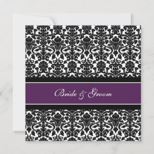 Wedding Invitations Plum Black White Damask