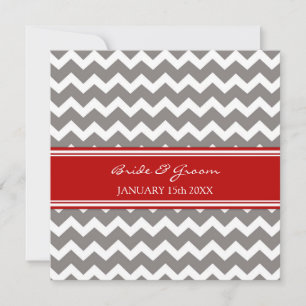 Wedding Invitations Red Grey Chevron