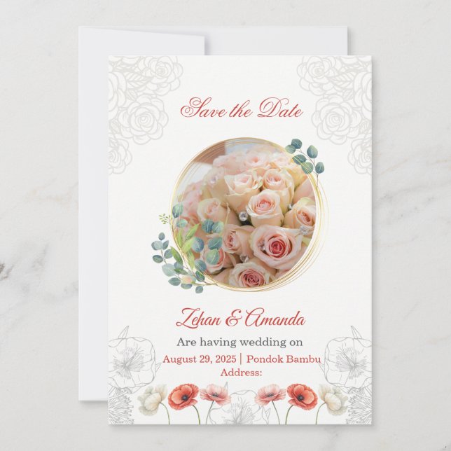 wedding invitations Save the Date watercolor flora (Front)