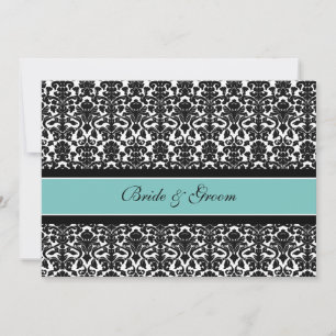Wedding Invitations Teal Black White Damask