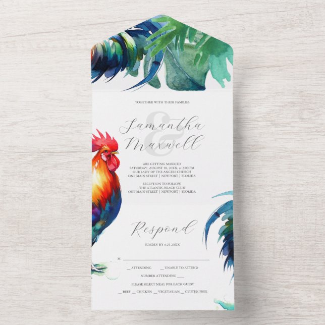 Wedding Invitations with RSVP Card Rooster (Inside)