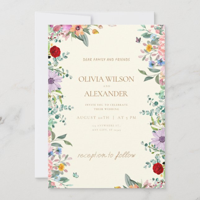 Wedding invitations with spring flowers (Front)