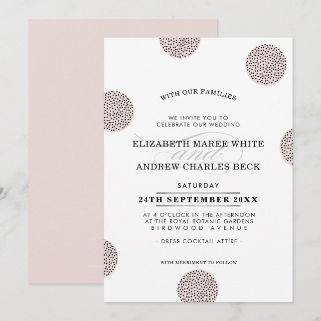 WEDDING INVITE chic minimalist mini dot pale pink (Front/Back)