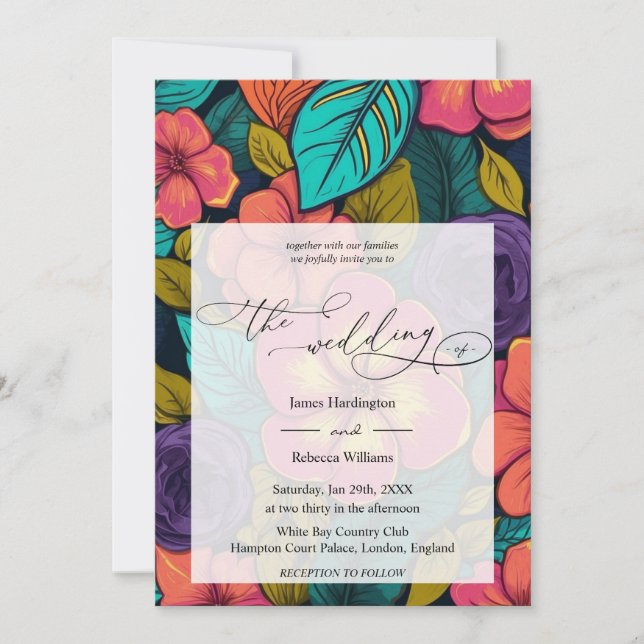 Wedding invite design of Neon Florals (Front)