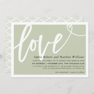 WEDDING INVITE love brush lettered sage green