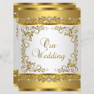 Wedding Invite Metallic Gold White Diamond