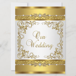 Wedding Invite Metallic Gold White Diamond