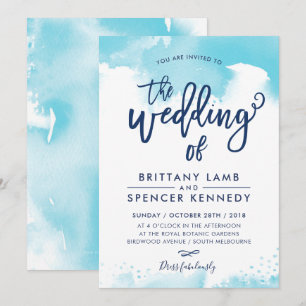 WEDDING INVITE modern stylish aqua blue watercolor