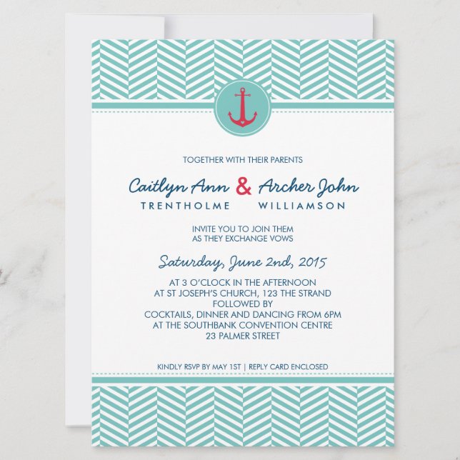WEDDING INVITE nautical anchor custom monogram (Front)
