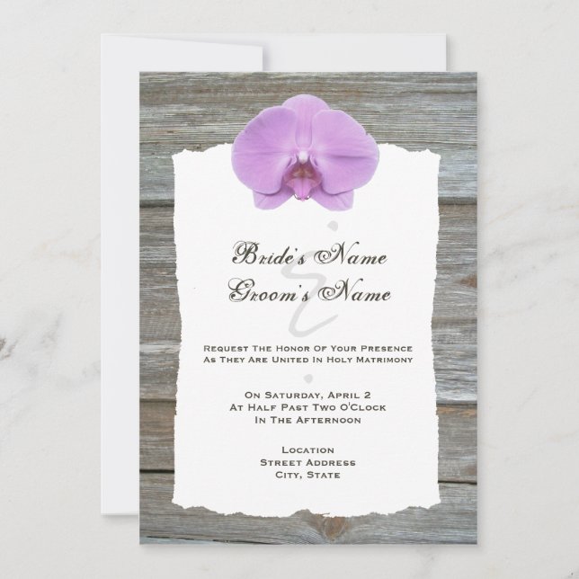 Wedding Invite Purple Orchid & Barnwood (Front)