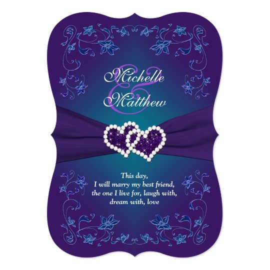 Wedding Invite | Purple, Teal, Floral, Hearts