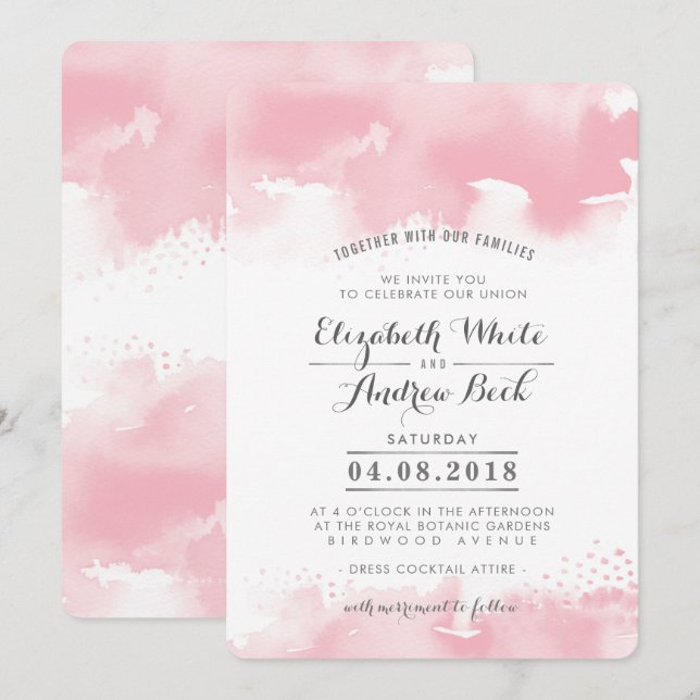 WEDDING INVITE stylish chic watercolor blush pink (Front/Back)