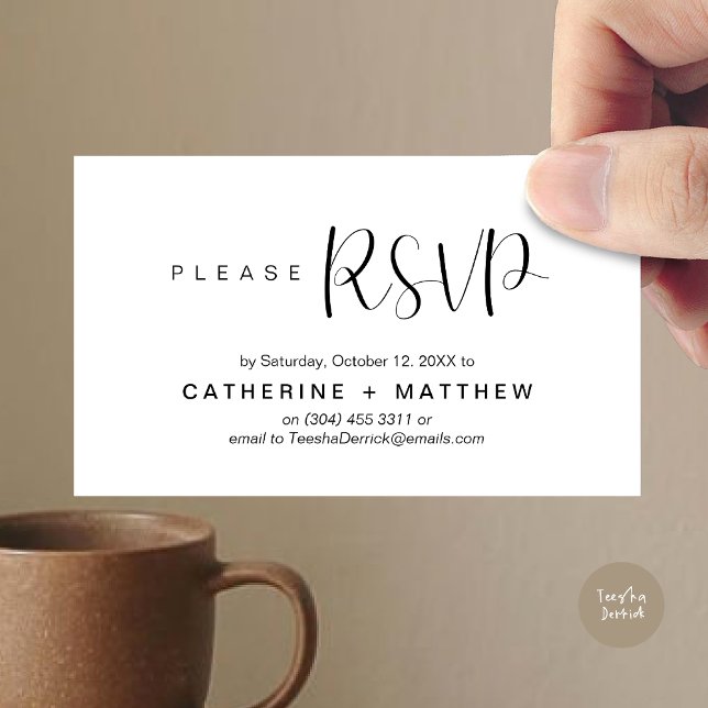 Wedding Invites RSVP Modern Minimalist Reminder (Wedding Invitation RSVP Modern Minimalist Design Reminder Email Phone Texting in Classy Black White)