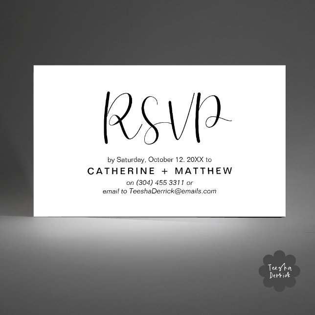 Wedding Invites RSVP Modern Minimalist Reminder (Wedding Invitation RSVP Modern Minimalist Design Reminder Email Phone Texting in Classy Black White)