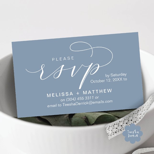 Wedding Invites RSVP Reminder Modern Minimalist (Modern Wedding Celebration Invites RSVP Reminder Enclosed Card in Aesthetic Dusty Blue)