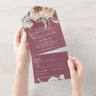 Wedding Invites with RSVP   BOHO Pampas Grass 