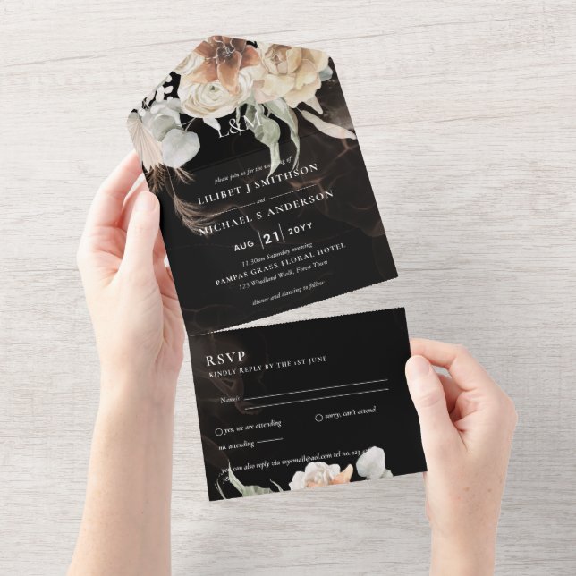 Wedding Invites with RSVP | BOHO Pampas Grass  (Tearaway)