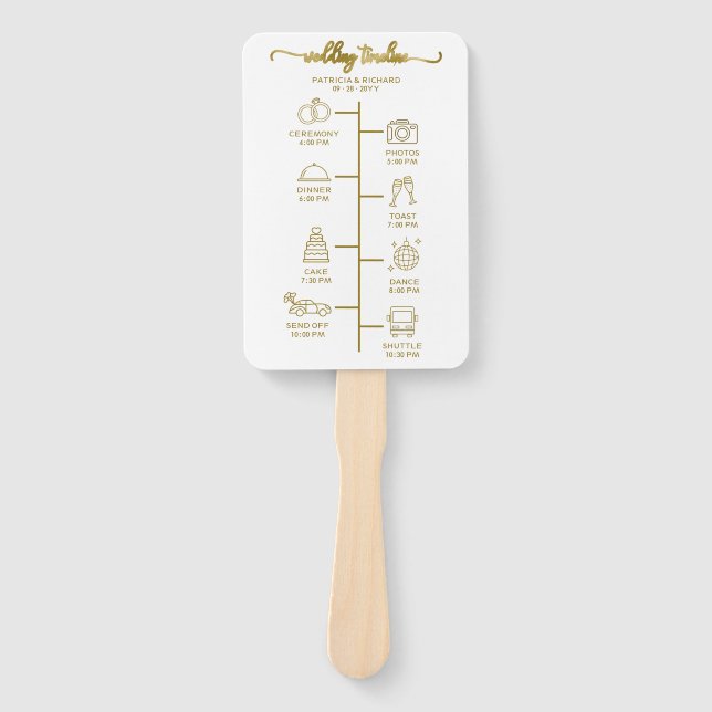 Wedding Itinerary Icon Chic Script Wedding Program Hand Fan (Front)