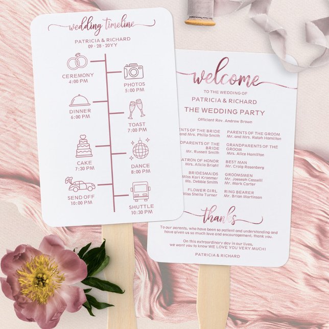 Wedding Itinerary Icon Chic Script Wedding Program Hand Fan (Creator Uploaded)