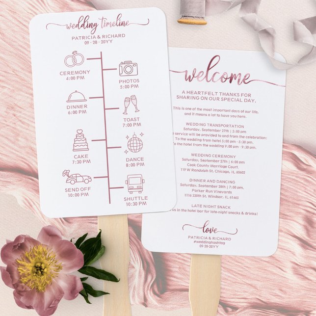 Wedding Itinerary Icon Chic Script Wedding Welcome Hand Fan (Creator Uploaded)