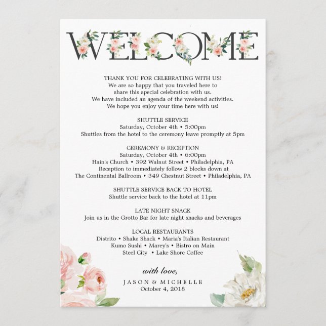 Wedding Itinerary - Wedding Welcome - Bachelorette Program (Front)