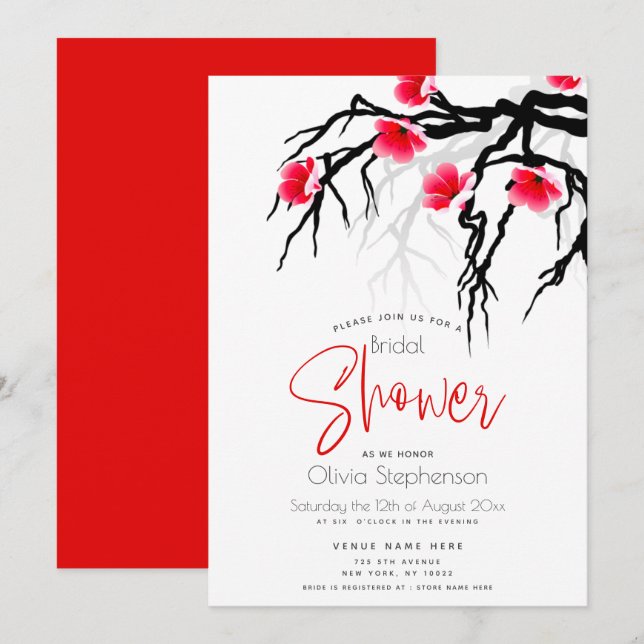 Wedding | Japanese Blossom Branch Floral Invitation (Front/Back)