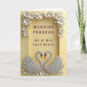 🌸 Wedding Jewelled Swan Couple Elegant Gold 💖 Program
