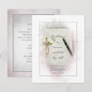 wedding journal with fountain pen and daisy invitation