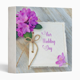wedding journal with twine bow and azalea blossoms binder