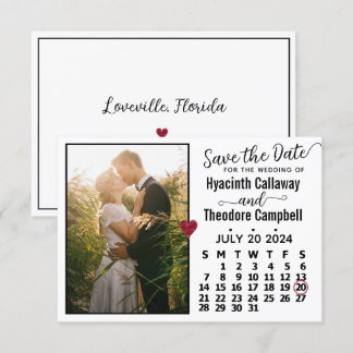 Wedding July 2024 Calendar Custom Photo White Save The Date