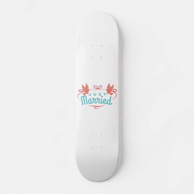 Wedding Just Married Two Birds Colourful Gift Idea Skateboard (Front)