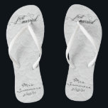 Wedding Just Married White Lace Personalized Bride Flip Flops<br><div class="desc">This design was created through digital art. It may be personalized by clicking the customize button and changing the colour, adding a name, initials or your favourite words. Contact me at colorflowcreations@gmail.com if you with to have this design on another product. Purchase my original abstract acrylic painting for sale at...</div>