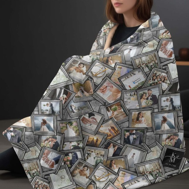 Wedding Keepsake 31 Photo Collage Black ID1065 Fle Fleece Blanket (Creator Uploaded)