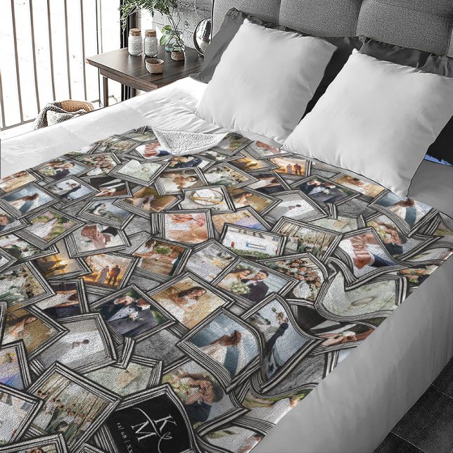 Wedding Keepsake 31 Photo Collage Black ID1065 Fle Fleece Blanket (Creator Uploaded)