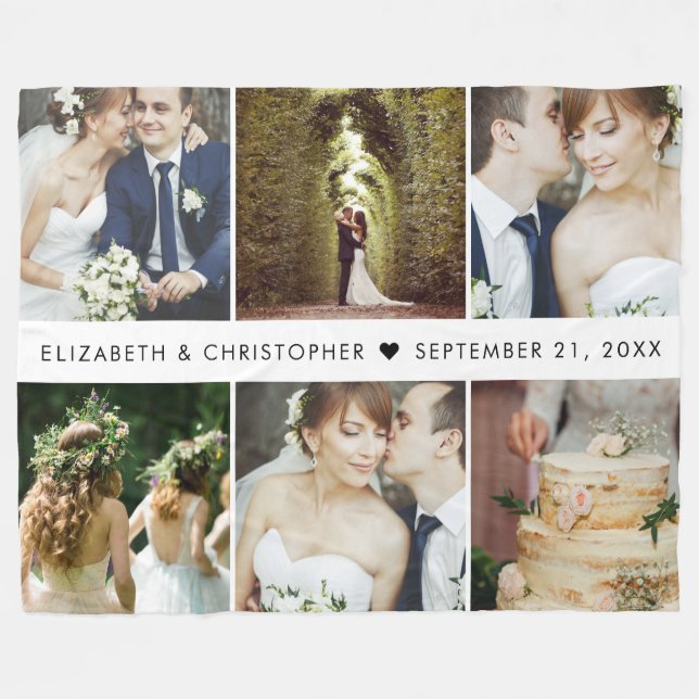 Wedding Keepsake 6 Square Photo Collage Fleece Blanket (Front (Horizontal))