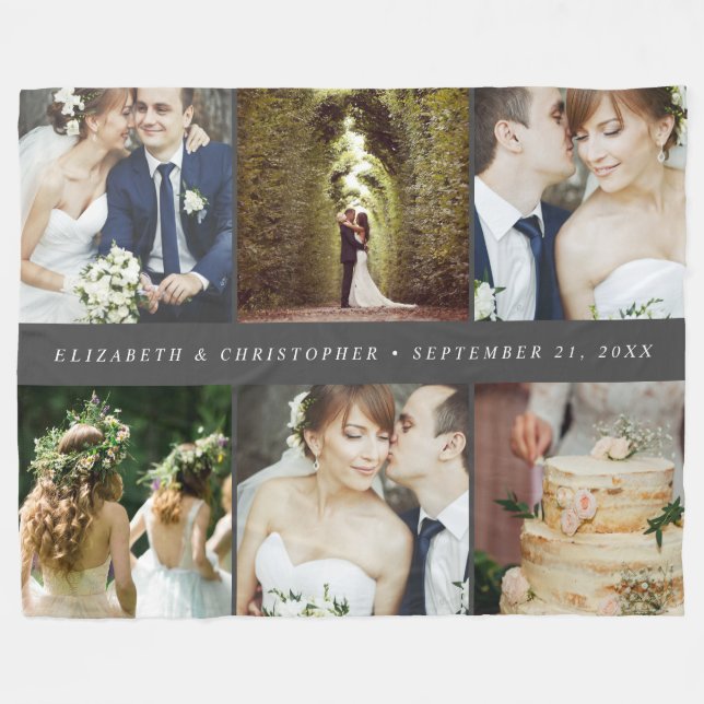 Wedding Keepsake 6 Square Photo Collage Fleece Blanket (Front (Horizontal))
