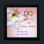 Wedding keepsake box<br><div class="desc">Wedding keepsake box with watercolor amaryllis flowers on canvas look background with names and date of the wedding couple. Perfect gift for bride and groom to save mementos from their special day. Customize with names and date. You can also change the font and the font colour. This beautiful box can...</div>