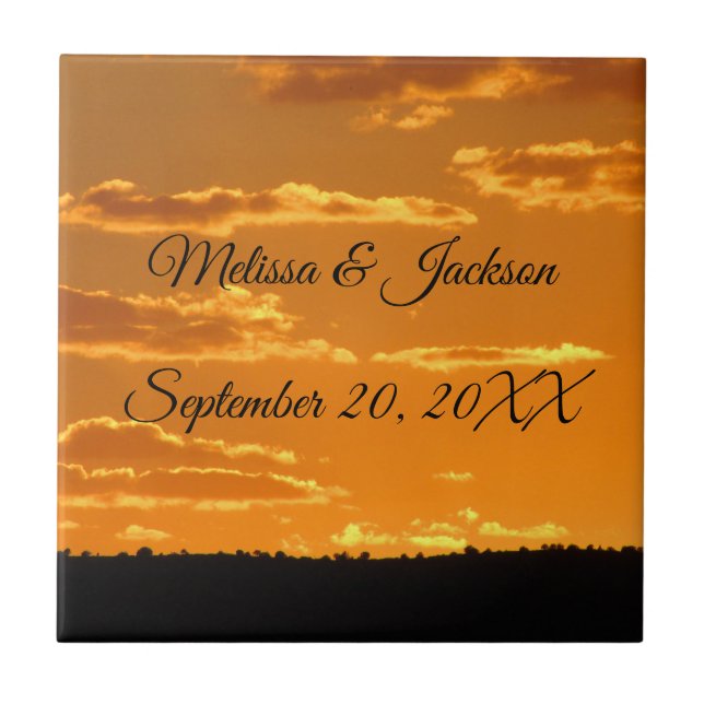 Wedding Keepsake Bright Orange Evening Sky Sunset Tile (Front)