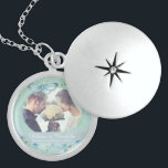 Wedding Keepsake Locket Necklace<br><div class="desc">Personalized Wedding favours, gifts and keepsakes with a pretty watercolor painting of a blue butterfly and flowers framing your photograph with a soft romantic filter over your image to perfectly blend art and photography together.</div>